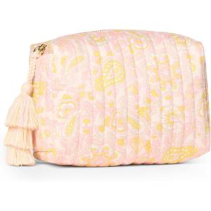 imageAmazon Essentials x Sofia Grainge Womens Quilted Makeup Toiletry BagShell Pink Ornate Paisley