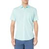 imageAmazon Essentials Mens RegularFit ShortSleeve Poplin ShirtAqua Blue Leaf Print