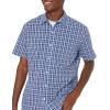imageAmazon Essentials Mens RegularFit ShortSleeve Poplin ShirtNavy Plaid