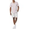 imageAmazon Essentials Mens Vacation Cotton ButtonDown Resort Shirt Short SleeveLavender Palm Leaf Print