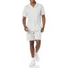 imageAmazon Essentials Mens Vacation Cotton ButtonDown Resort Shirt Short SleeveLight Blue Bird Print