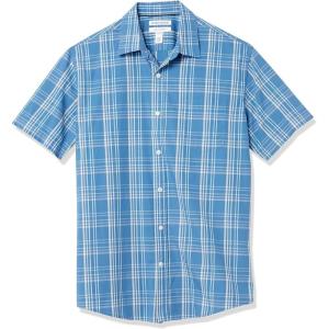 imageAmazon Essentials Mens RegularFit ShortSleeve Poplin ShirtAqua Blue Checked