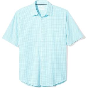 imageAmazon Essentials Mens RegularFit ShortSleeve Poplin ShirtAqua Blue Gingham