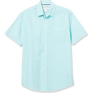 imageAmazon Essentials Mens RegularFit ShortSleeve Poplin ShirtAqua Blue Leaf Print