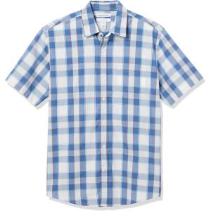 imageAmazon Essentials Mens RegularFit ShortSleeve Poplin ShirtBlue Checked