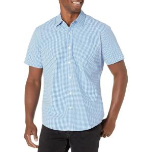 imageAmazon Essentials Mens RegularFit ShortSleeve Poplin ShirtBlue Gingham