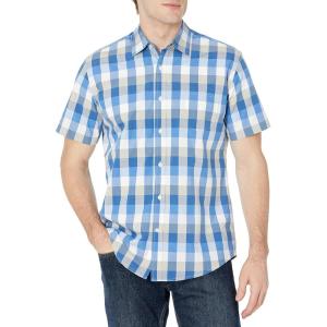 imageAmazon Essentials Mens RegularFit ShortSleeve Poplin ShirtBlueGrey