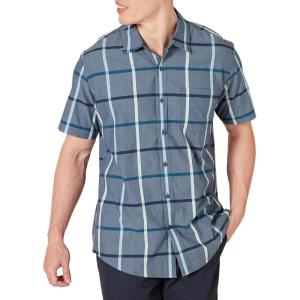 imageAmazon Essentials Mens RegularFit ShortSleeve Poplin ShirtDenim Large Plaid
