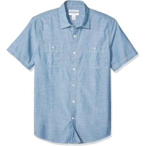 imageAmazon Essentials Mens RegularFit ShortSleeve Poplin ShirtMedium Blue