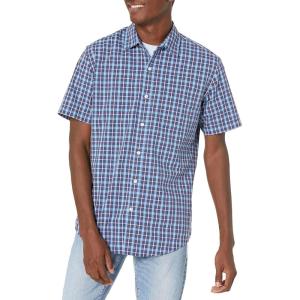 imageAmazon Essentials Mens RegularFit ShortSleeve Poplin ShirtNavy Plaid