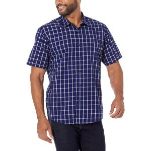 imageAmazon Essentials Mens RegularFit ShortSleeve Poplin ShirtNavy Windowpane