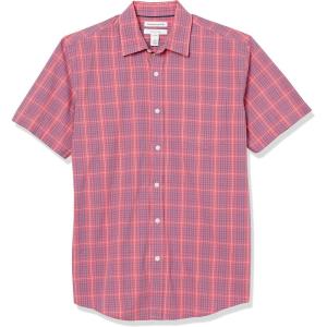 imageAmazon Essentials Mens RegularFit ShortSleeve Poplin ShirtWashed Red Plaid
