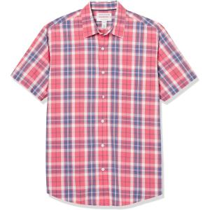 imageAmazon Essentials Mens RegularFit ShortSleeve Poplin ShirtWashed Red Windowpane