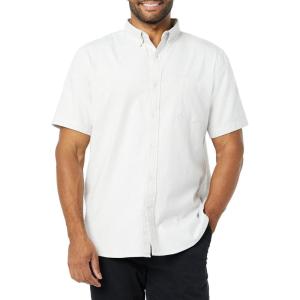 imageAmazon Essentials Mens SlimFit Short Sleeve Stretch Oxford Shirt with PocketLight Grey Vertical Stripe