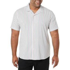 imageAmazon Essentials Mens Vacation Cotton ButtonDown Resort Shirt Short SleeveBlue Pink Vertical Stripe