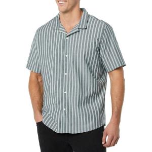 imageAmazon Essentials Mens Vacation Cotton ButtonDown Resort Shirt Short SleeveBlue Stripe