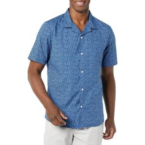 imageAmazon Essentials Mens Vacation Cotton ButtonDown Resort Shirt Short SleeveIndigo Palm Leaf Print