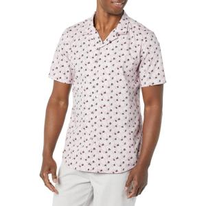imageAmazon Essentials Mens Vacation Cotton ButtonDown Resort Shirt Short SleeveLavender Palm Leaf Print