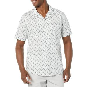 imageAmazon Essentials Mens Vacation Cotton ButtonDown Resort Shirt Short SleeveLight Blue Bird Print