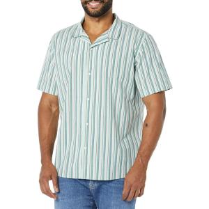 imageAmazon Essentials Mens Vacation Cotton ButtonDown Resort Shirt Short SleeveLight Blue Stripe