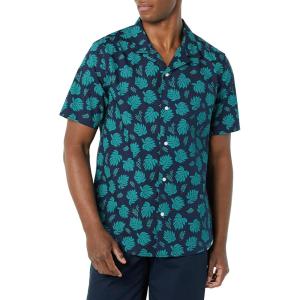 imageAmazon Essentials Mens Vacation Cotton ButtonDown Resort Shirt Short SleeveNavy Palm Leaf