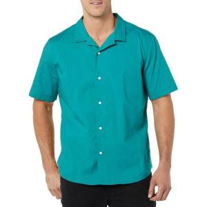 imageAmazon Essentials Mens Vacation Cotton ButtonDown Resort Shirt Short SleeveTeal Blue