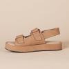 imageAmazon Essentials Womens Adjustable Triple Strap Flat Platform SandalCamel Faux Microsuede