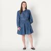 imageAmazon Essentials Womens Fit and Flare Denim Chambray LongSleeve Tiered ShirtdressClassic Medium Wash