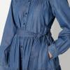 imageAmazon Essentials Womens Fit and Flare Denim Chambray LongSleeve Tiered ShirtdressClassic Medium Wash