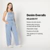 imageAmazon Essentials Womens Medium Stretch Denim RelaxedFit Straight Leg OverallsIced Blue Light Wash