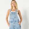 imageAmazon Essentials Womens Medium Stretch Denim RelaxedFit Straight Leg OverallsIced Blue Light Wash