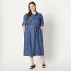 imageAmazon Essentials Womens RegularFit Denim Chambray LongSleeve ButtonUp Midi DressClassic Medium Wash