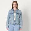 imageAmazon Essentials Womens RegularFit Low Stretch Denim ButtonFront Trucker JacketIced Light Wash