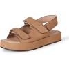 imageAmazon Essentials Womens Adjustable Triple Strap Flat Platform SandalCamel Faux Microsuede
