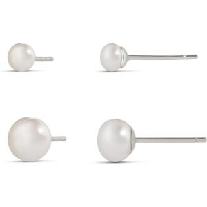 imageAmazon Essentials 14K Gold or Sterling Silver Freshwater Pearl Stud Earring SetSilver