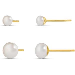 imageAmazon Essentials 14K Gold or Sterling Silver Freshwater Pearl Stud Earring SetYellow Gold
