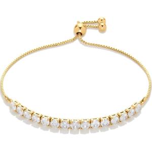 imageAmazon Essentials 14K Gold or Sterling Silver Plated Adjustable Cubic Zirconia Tennis Bracelet 95quotYellow Gold