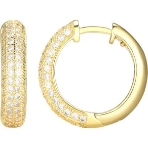 imageAmazon Essentials Cubic Zirconia Pave Hoop Earrings in 18k Gold Plated Sterling Silver