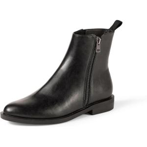 imageAmazon Essentials Womens Exterior Zip Flat Ankle BootBlack Faux Leather