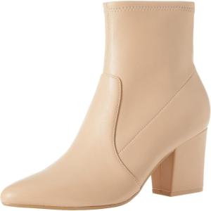 imageAmazon Essentials Womens Fitted Stretch Heel BootBeige Faux Leather