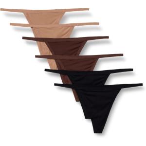 imageAmazon Essentials Womens Microfiber Thong Pack of 6BlackRich HazelWashed Bronze