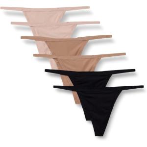 imageAmazon Essentials Womens Microfiber Thong Pack of 6BlackWashed BronzeSoft Petal