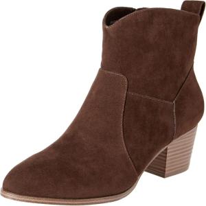 imageAmazon Essentials womens Western Ankle Boots with Stacked HeelDark Toffee Brown