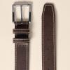 imageAmazon Essentials Mens Stitched Edge Leather BeltBrown