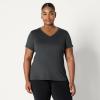 imageAmazon Essentials Womens Tech Stretch ShortSleeve VNeck TShirt Pack of 2BlackHeather Graphite
