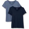 imageAmazon Essentials Womens Tech Stretch ShortSleeve VNeck TShirt Pack of 2NavySlate Grey