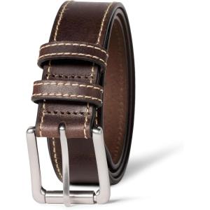 imageAmazon Essentials Mens Stitched Edge Leather BeltBrown