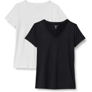 imageAmazon Essentials Womens Tech Stretch ShortSleeve VNeck TShirt Pack of 2BlackWhite