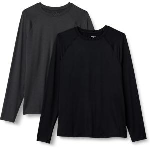 imageAmazon Essentials Mens Tech Stretch LongSleeve TShirt Pack of 2BlackHeather Graphite