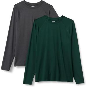 imageAmazon Essentials Mens Tech Stretch LongSleeve TShirt Pack of 2Dark GreenHeather Graphite